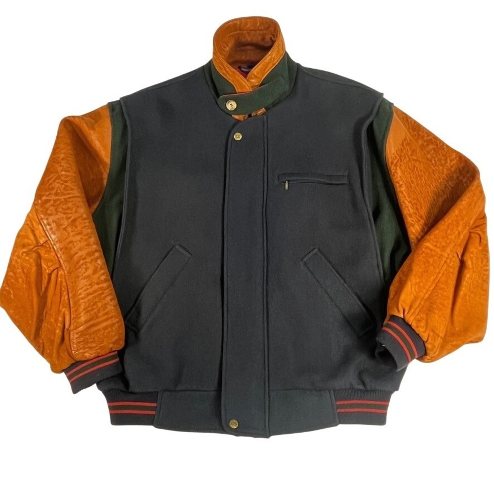 Vintage 90s GANT The Flyer Wool Leather Bomber Jacket L Varsity Preppy